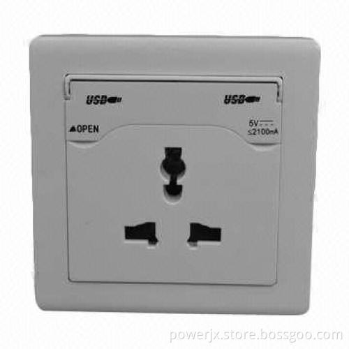 UK Plug Electric Decorative Switches and Socket with Dual-USB Port, Sized 86 x 86mm